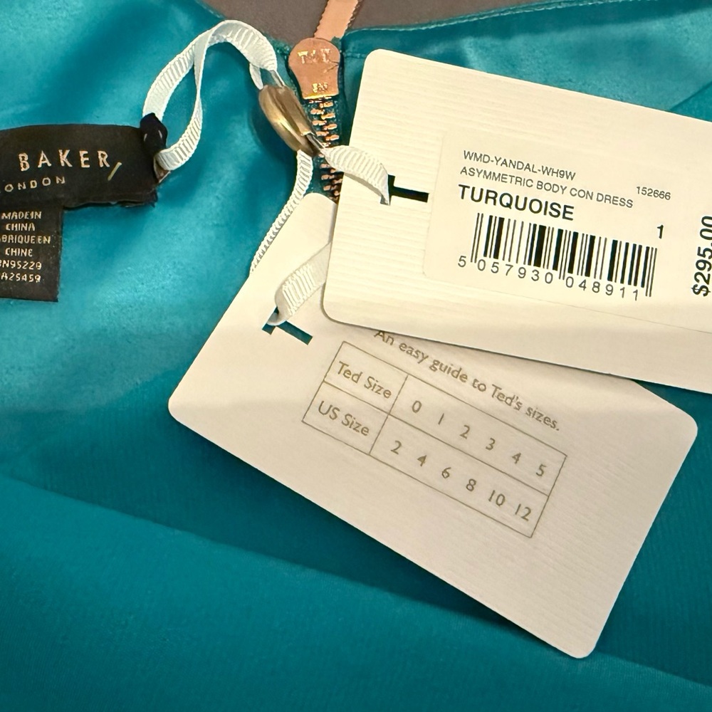 Ted Baker London Yandal Turquoise Asymmetrical Body Con Dress NWT’s Size 4 - Picture 5 of 5